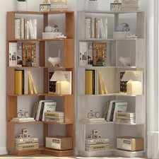 5Tier Freestanding L-Shaped Corner Bookshelf Wood Bookcase Display Storage Shelf