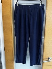 Next Women's Blue Linen Blend Trousers Size 14 Petite Spring Summer Casual