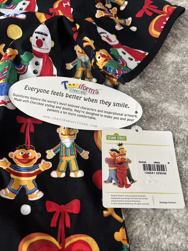 Sesame Street Cherokee Scrubs Tooniforms Christmas V Neck Top, Medium, NEW - Image 2 of 4