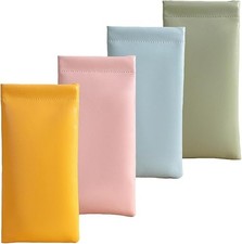 4 Pack Squeeze Top Soft Eyeglass Case, PU Leather Glasses Pouch