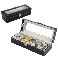 6 Slot Jewelry Box Display Case Watch Box Watch Case PU Leather Box Gift
