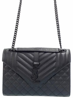 SAINT LAURENT Envelope Medium Chain Schultertasche 600185 Leder Schwarz