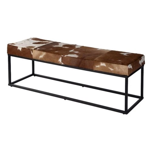 Butler Specialty Company Stinson 54"W Leather-Iron Accent Bench-Brown & White - Picture 1 of 5