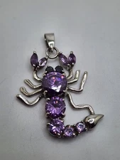 18k GP White Gold Plated Scorpio Scorpion Purple Faceted Glass Pendant