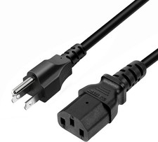 Universal 3 Prong AC Power Cord for PC, TV, Computer, Monitor, Printer, Radio...