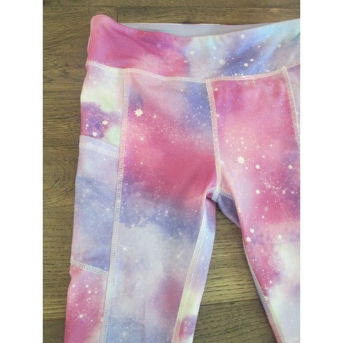 Girls Capri Leggings Kids Size 8 Athletic Pants Purple Pink Tie Dye Galaxy Stars - Picture 4 of 5