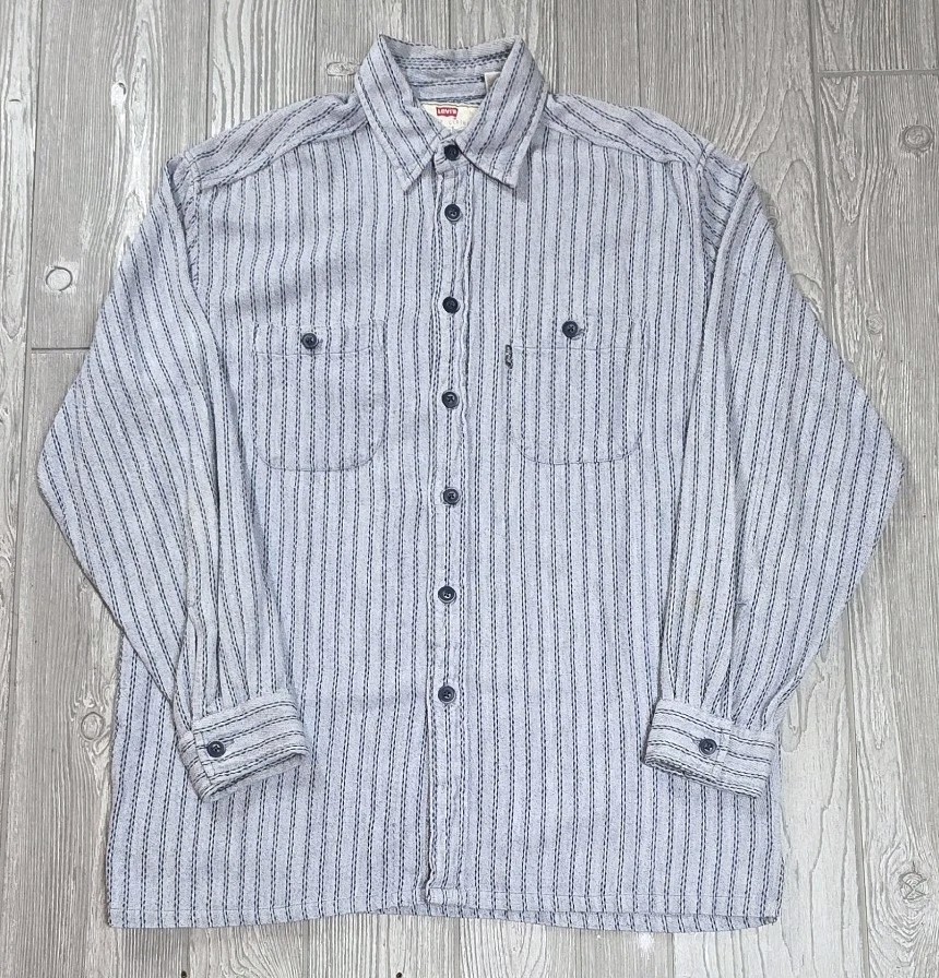 VTG 90s Levi's Work Shirt Men Long Sleeve Stripe Button Up XL Levi's Jean Wear image 2