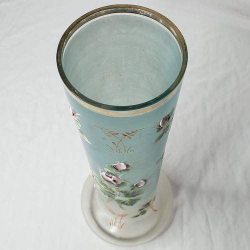 French Antique Art Nouveau Glass VASE Hand Painted Enameled Floral 15”H - Picture 4 of 5