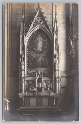 Unbekannter Dom Seitenaltar Innenraum Gotik Reredos RPPC Echtfoto