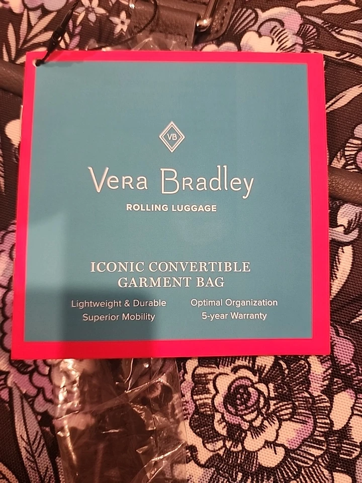 Vera Bradley Iconic Convertible Garment Bag Lavender Bouquet 22w x 12h x 9d LN - Image 2 of 4