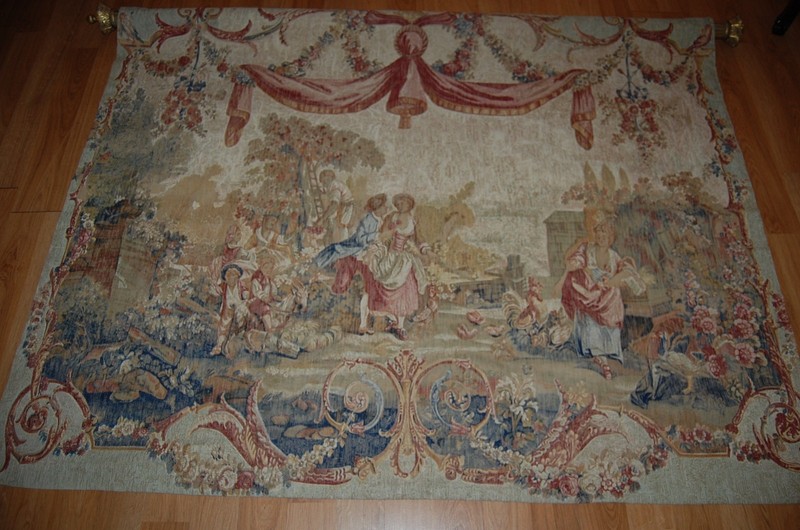 VINTAGE  Le Mai Silkscreen French Wall Tapestry  W 70 " x  H 54 " Made in France