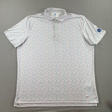 Johnnie O Featherweight Polo Shirt Mens XL White All Over Print Glasses Golf