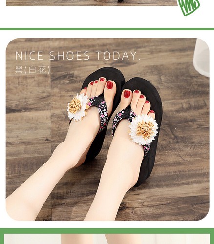 Flower Women's Flip Flops Slippers Sandals Platform Mid Wedge Heels Beach Shoes - 第 13/20 張圖片