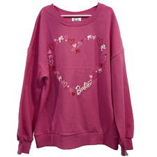Barbie Pink Fleece Sweatshirt Top Heart Logo Graphic Print Girls XL 14-16 NEW