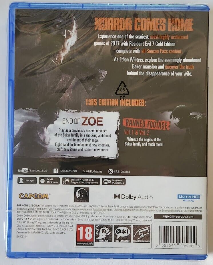 Resident Evil VII (7) Gold Edition - PS5 - NEUF Sous Blister