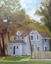 Original Oil Painting/Signed/House & Trees/Outsider Art/Architecture/Modern Art