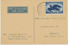 NIEDERLANDE 1938 Fliegende Krähe 12½ Cent Luftpostmarke EF auf Kab.Luftpostkarte