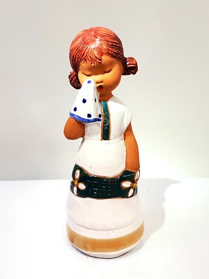 VTG 70's Jullar Spain Pottery Figurine Crying Girl w/ Hankercheief Marked 8.5''