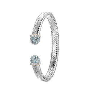Authentic Charles Garnier 6.75" Gold-plated Mesh Cuff Bracelet Sky Blue Topaz & CZ Tips