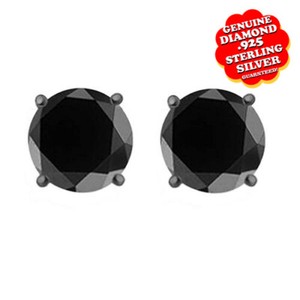 Authentic 14K White Gold Plated 1/4 Ct Black Diamond Stud Earrings with Push Back