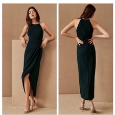 BHLDN Dress Marceau Crepe High Neck Midi in Emerald Green