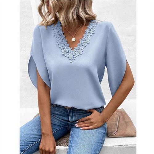 Streetwear Lace Loose Pullover Blouse Female Half Sleeve Women's Solid - Picture 14 of 14