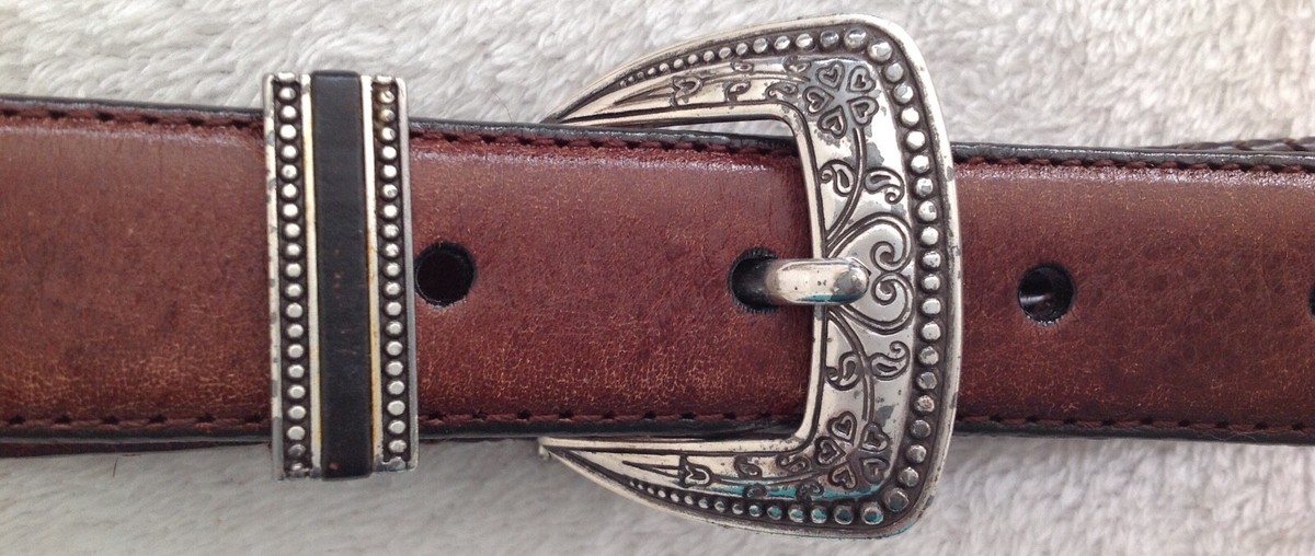 Brighton Vintage Leather Roped Braided Belt w/Silver Tone 