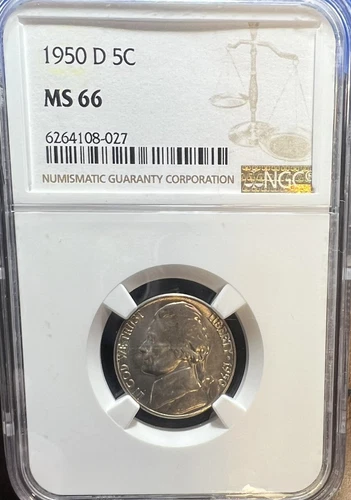 1950-D MS66 Jefferson Nickel NGC Brown Lbl *0547