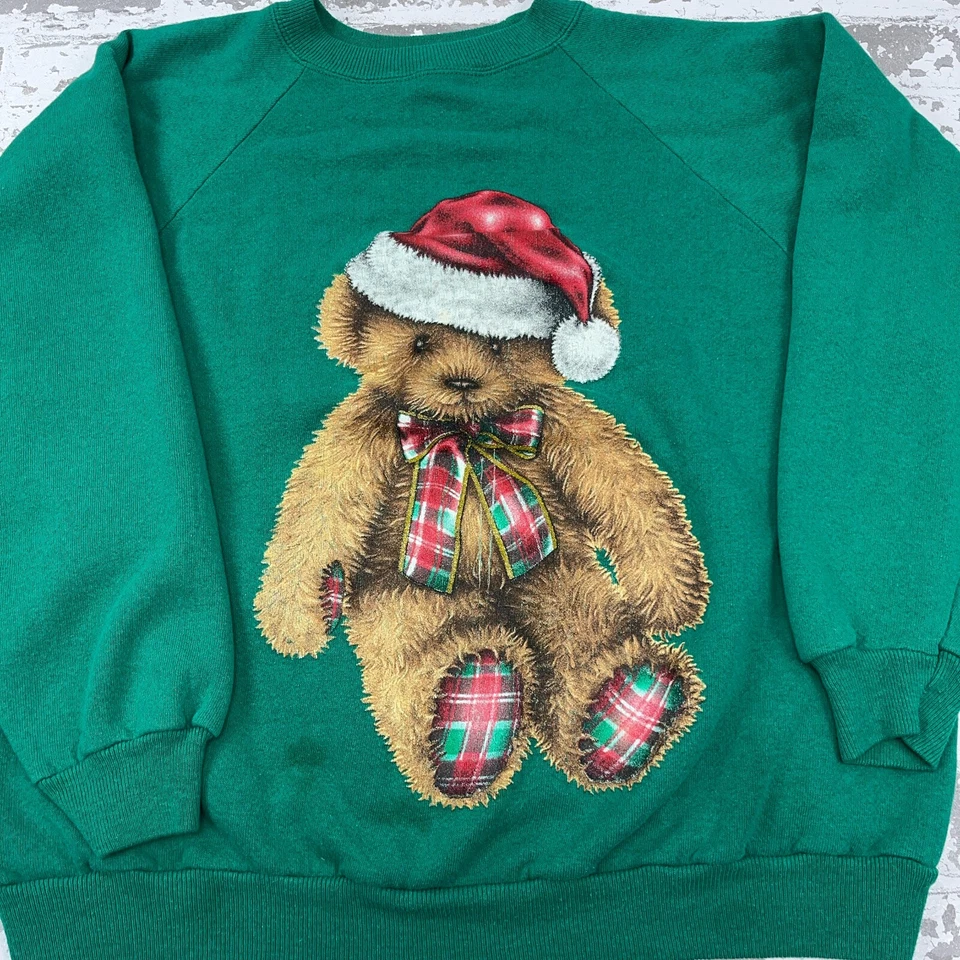 Suéter Vintage Navidad Mujer Grande Cuello Redondo Sudadera EE. UU. 90s Oso de Peluche * Foto 2 de 4