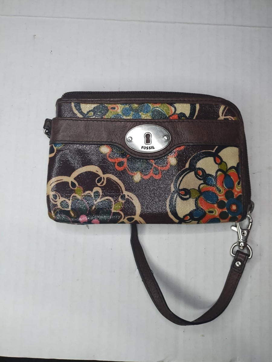 Fossil Women's Wallet With Wristlet Brown With Floral Pattern