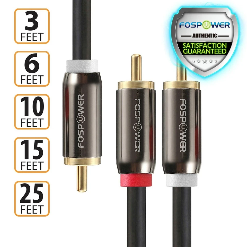 3 6 10 15 25 FT Dual Layer 2 to 1 RCA Male Splitter Stereo Sub Audio Y Cable