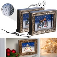 "Infactory 2Er-Set Weihnachts-Bilderrahmen \"Weihnachtsdorf\", Leds, Schneewirbel"