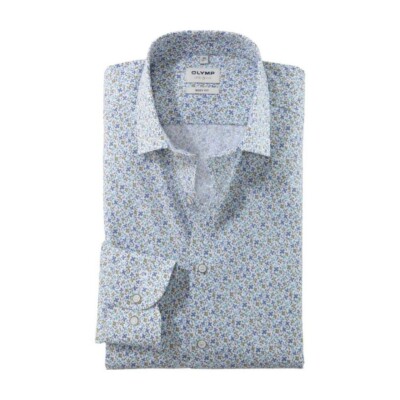 Olympus Level Five Men's Business Shirt Green Blue Floral 214374 41 Mint