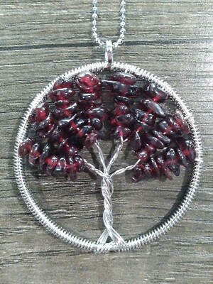 Eclectic Bohemian Handmade GARNET COLOR TREE OF LIFE Pendant Necklace 