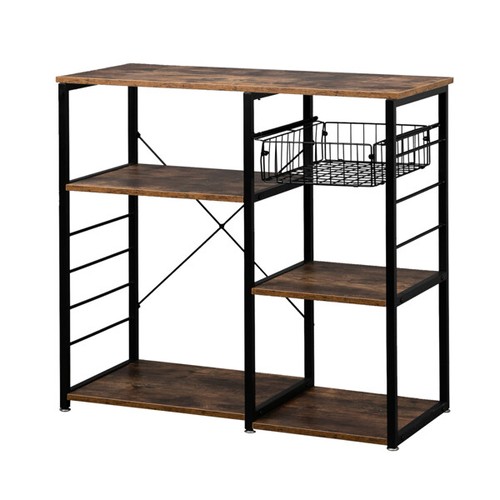 Kitchen Baker’s Rack with Wire Basket Microwave Stand with Shelves Coffee Bar US - Picture 10 of 21