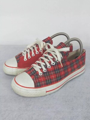 Beverly Hills 90210 DILLAN LO Canvas Shoes Womens Sz 7.5 Red & Plaid Sneaker