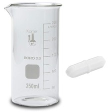 250ml Glass Beaker with Magnetic Stir Bar, Tall Form, (2 Packs of 8)
