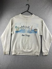 Vintage San Diego Sweatshirt Oneita Mens Medium M White Sailboat Pullover USA