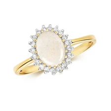 9ct Yellow Gold Natural Opal and Diamond Cluster Ring, Sizes J to Q (298O)