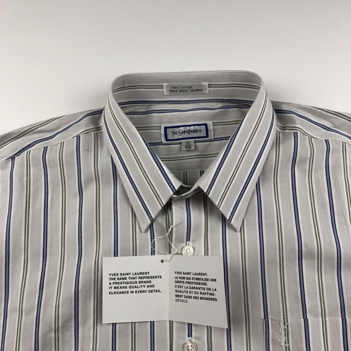 Vintage 90's Yves Saint Laurent YSL Logo Striped Button Up Vintage 90's Yves Saint Laurent YSL Logo Striped Button Up