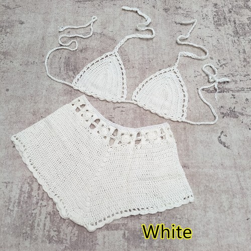 Handgefertigter gehäkelter Bikini heiße Shorts Push-up Neckholder Oberteil Damen stilvolle Bademode - Bild 21 von 21