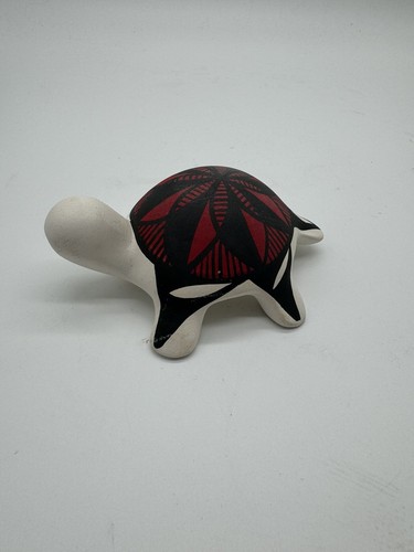 Figurine Acoma NM Poterie Tortue 5” Long 4” Large Blanc Rouge Noir - Photo 8/19