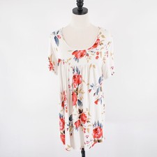 Cathy XL Cream Pink Tan Floral Sun Dress Boat Neck Short Sleeve