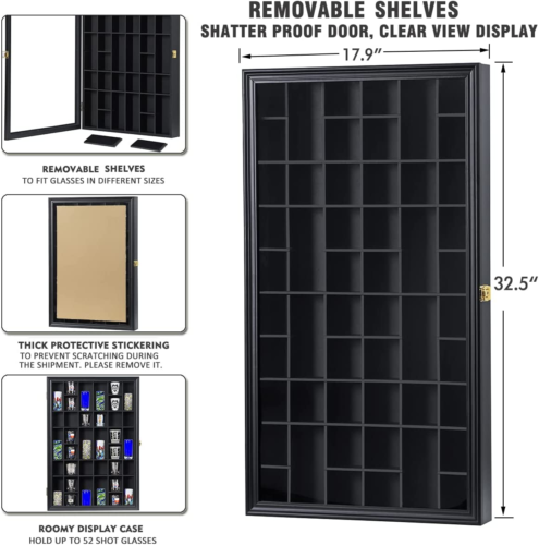 Glass Display Case Large Wooden Cabinet Rack Holder Wall Mounted 17″X32″ - Picture 3 of 8