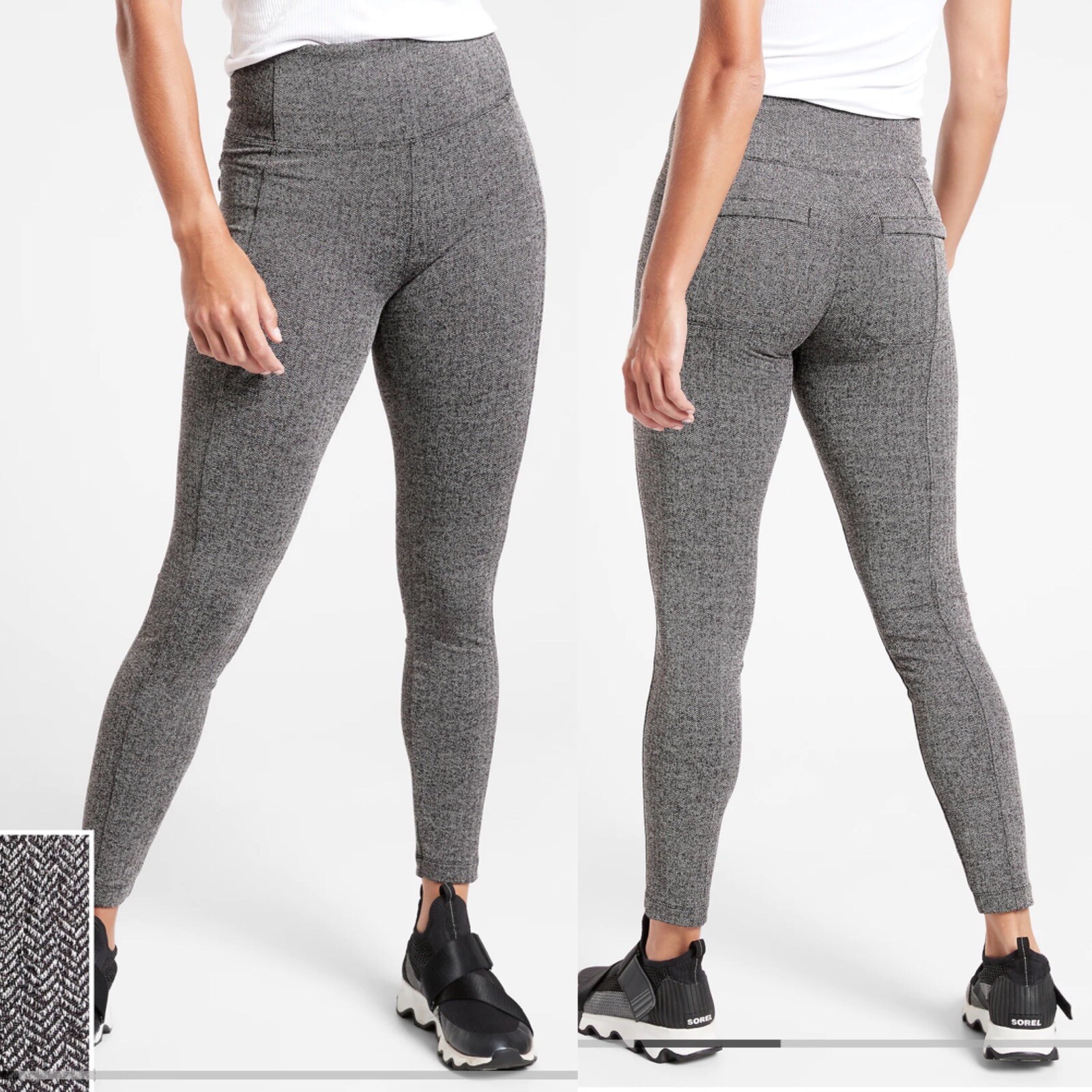 Athleta Delancey Black Herringbone Tights, size Extra… Gem