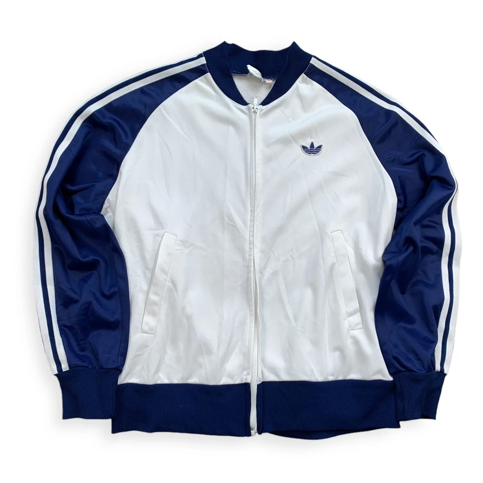 adidas vintage Jacke Gr. 42 L Damen 80er Trainingsjacke weiß blau oldschool AJ7 - Bild 1 von 4
