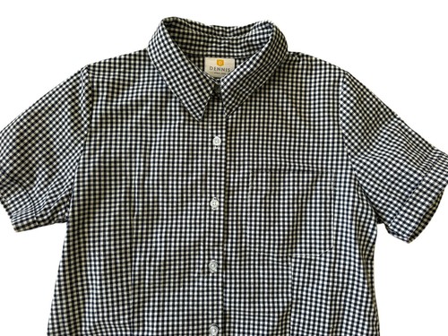 Dennis Uniform Girls G14 Shirt Top Black White Checked Short Sleeve Button Up - Picture 2 of 10