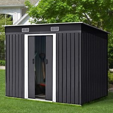 Metal Garden Shed 6x4, 8x4ft Outdoor Storage Pent Roof Organizer Log Tools Box