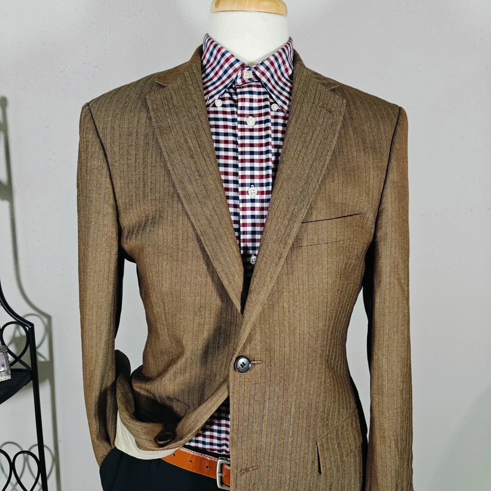 Hugo Boss Men's Sport Coat Blazer Two Button Herringbone Wool PASOLINI US 40L - Image 2 of 4