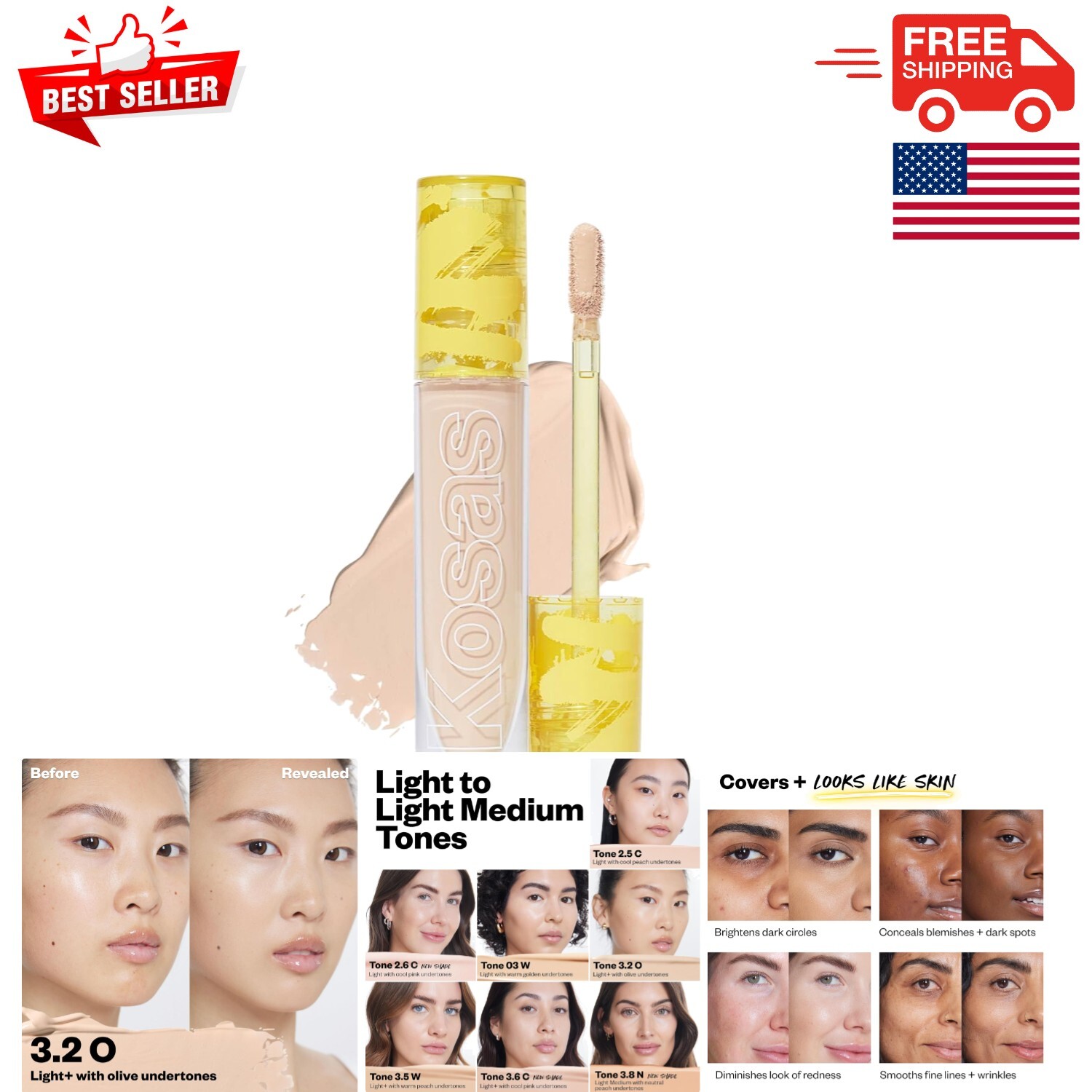 Hydrating Hyaluronic Acid Concealer for Dark Circles - Lightweight & Brightening